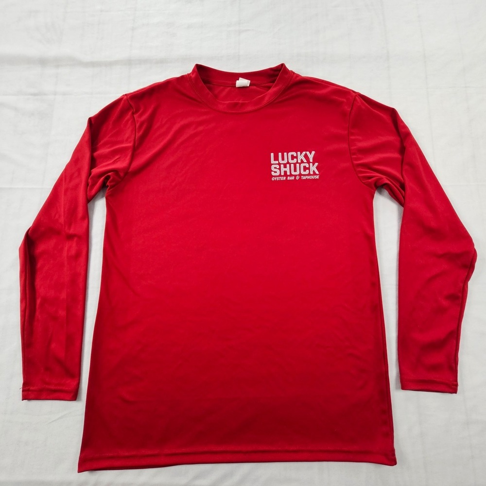 Lucky Shuck Oyster Bar Jupiter FL Red Long Sleeve Performance T-Shirt Men's S